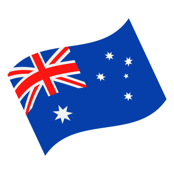 illustrazioni stock, clip art, cartoni animati e icone di tendenza di australia - icona piatta vettore bandiera sventolante - australian flag