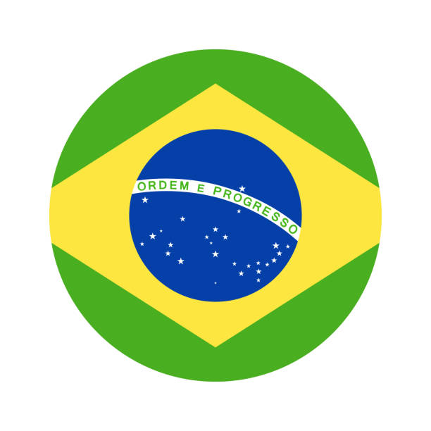 브라질-국기 벡터 평면 아이콘 라운드 - 브라질 국기 stock illustrations