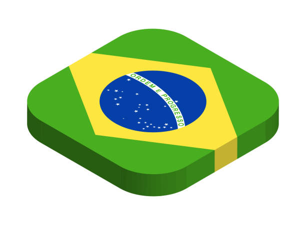 ilustrações, clipart, desenhos animados e ícones de brasil - bandeira 3d isométrico vector ícone plana - brazilian flag brazil flag three dimensional shape