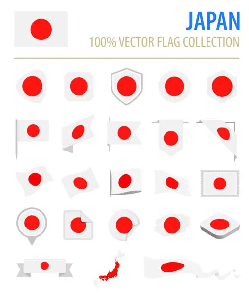 Vector illustration of Japan - Flag Icon Flat Vector Set