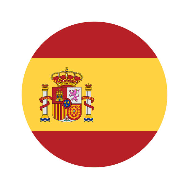 ilustrações, clipart, desenhos animados e ícones de espanha - redonda plana no ícone vector bandeira - espanha