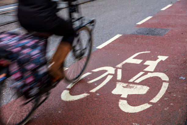 istock Bike lane, wet asphalt, and bicycle 990993582