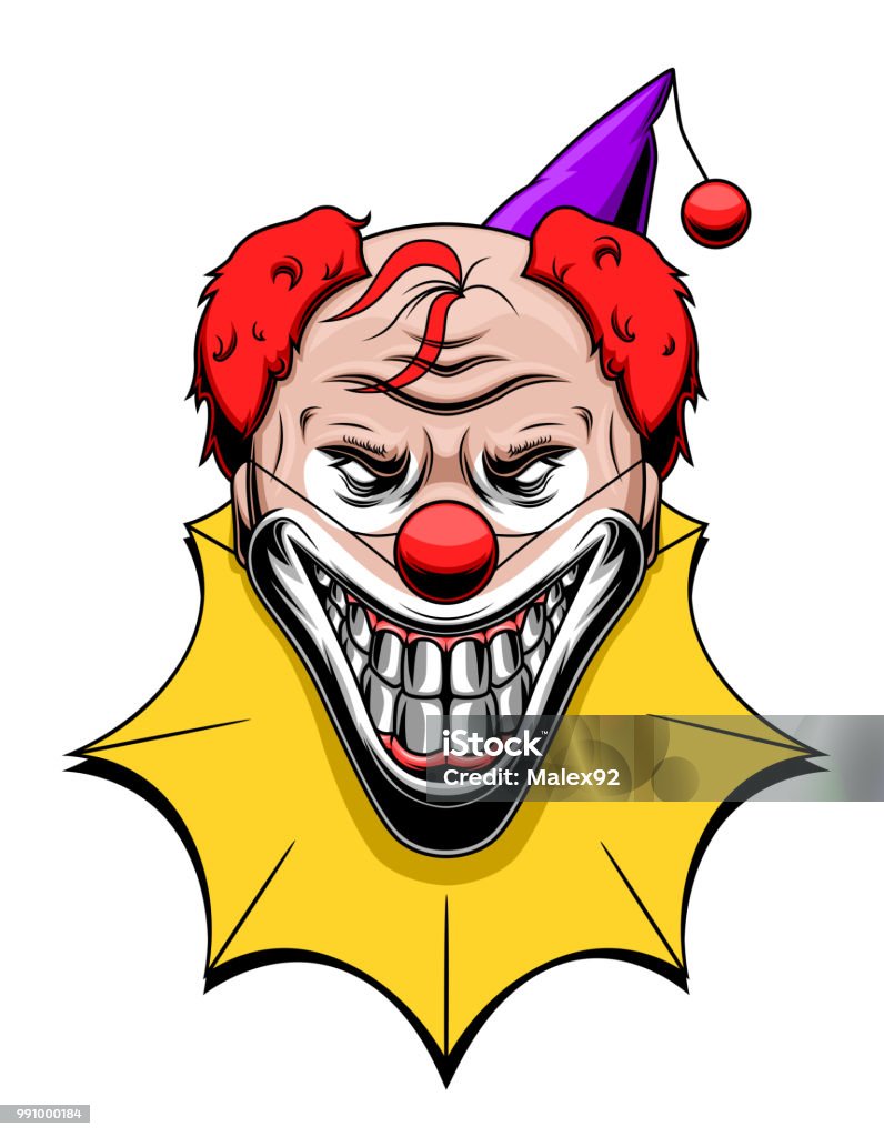 Evil clown Evil smiling clown isolated on white background Clown stock vector