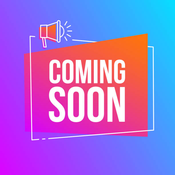 ilustrações de stock, clip art, desenhos animados e ícones de coming soon. flat vector icon, symbol, tag, banner with loudspeaker and - open concept audio