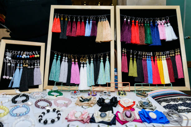 istock Handmade creative beautiful jewellery and accessories on the tab 991019354