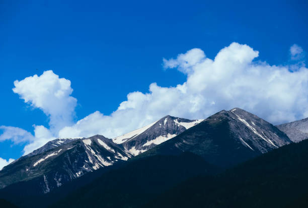 istock Beautiful alpine ice mountains peaks with snow, summer time, blue sky background. 991031166