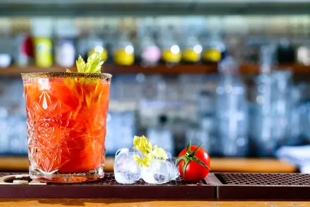 Photo of Tomato cocktail on the bar counter