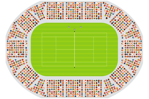 ilustrações de stock, clip art, desenhos animados e ícones de tennis arena, top view - tennis court aerial view vector