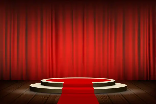 Vector illustration of Red carpet on the round podium with steps