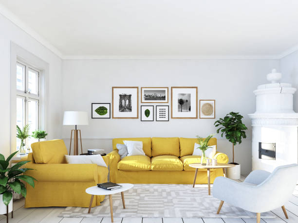 istock living room with picture frames and fireplace. 3d rendering 991051456