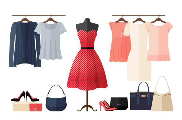 istock Women Clothing store interior in flat style isolated on white. 991057240