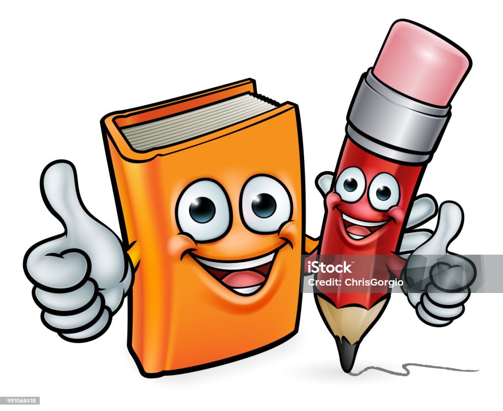 Book And Pencil Cartoon Characters Stock Illustration - Download Image Now  - Pencil, Cartoon, Adult - iStock
