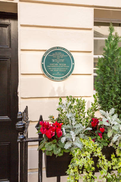 Historical Marker in London London/England - May 13, 2015: An historical marker for Oscar Wilde in London opposite the Theater Royal Haymarket. oscar wilde stock pictures, royalty-free photos & images
