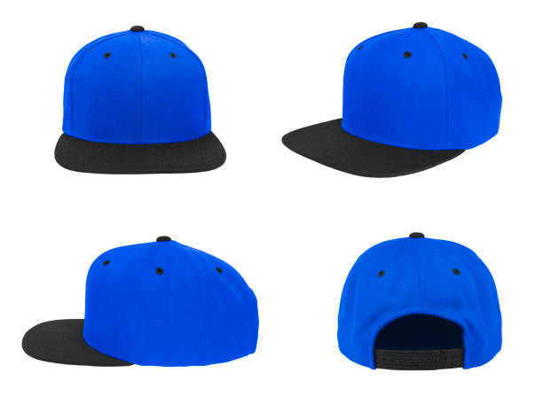 istock Blank baseball snap back cap two tone color black/blue on white background 991083770