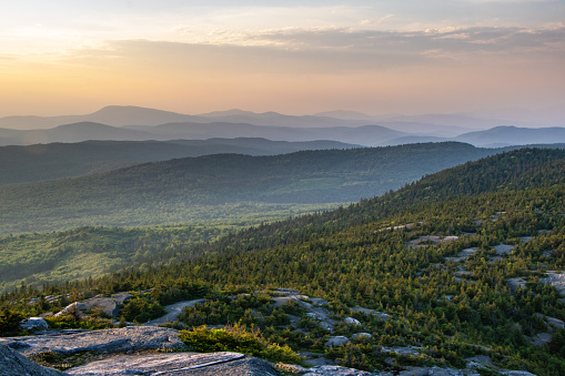 Beautiful sweeping New England mountain view at dusk