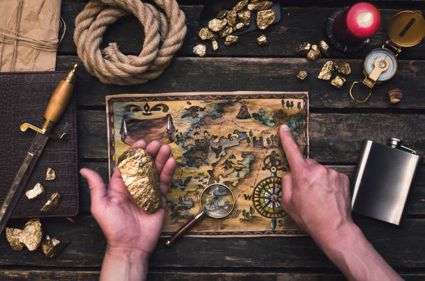 treasure map. - gold digger imagens e fotografias de stock