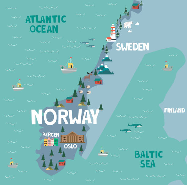 노르웨이의 그림 지도 - map of norway stock illustrations