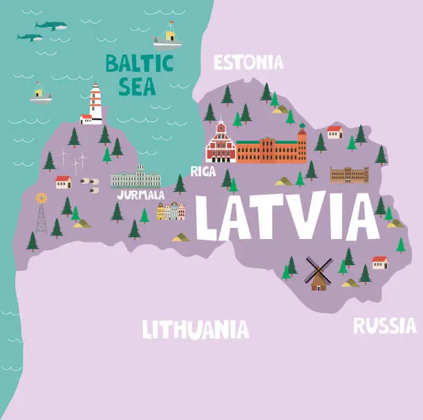 Vector illustration of Illustration map of Latvia