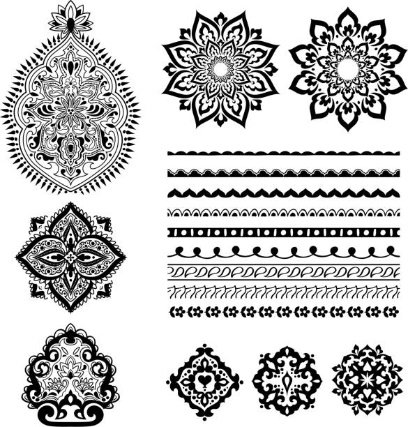 istock Henna tattoo mehndi set. Decorative ornament design 991137486
