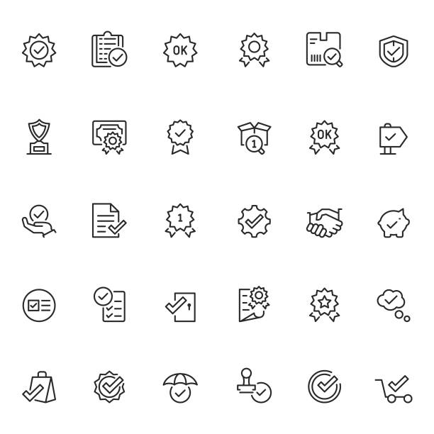 kalite kontrol icon set - hizmet stock illustrations