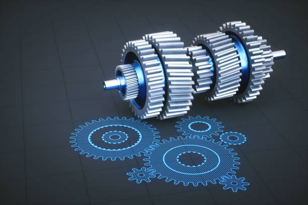 istock Artificial gearbox machinery setup with blueprint gears 991188650