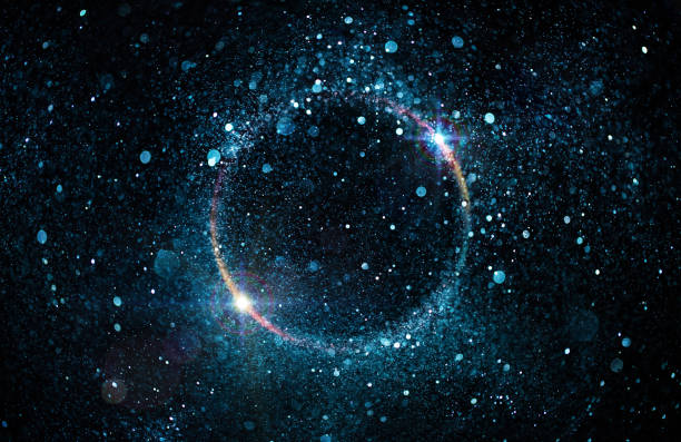 glitter particles in circle - abstract black hole - flare black imagens e fotografias de stock