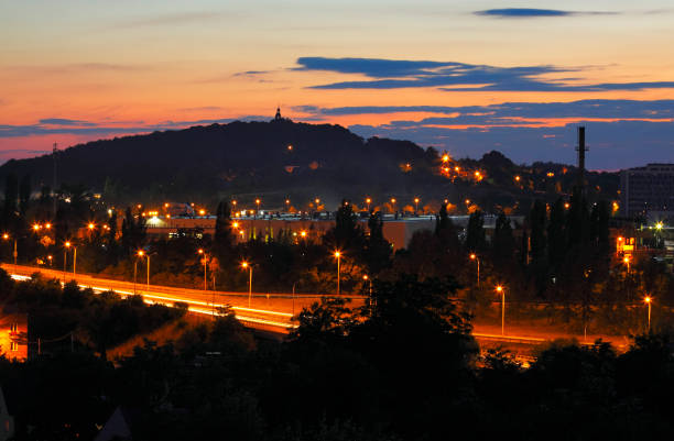 Cityscape at late dusk. Kielce, Poland, Holy Cross Mountains.