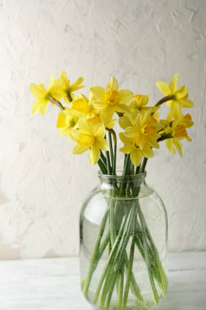 istock Yellow narcissus in jar, flowers closeup 991274504