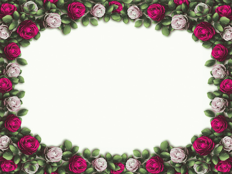 Alice in Wonderland. Red  roses and white roses on  white background. Wonderland background. Rose flower frame. Illustration