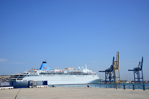 Cádiz, Spain - June 21, 2018: Ocean liner in the Port of Cádiz.