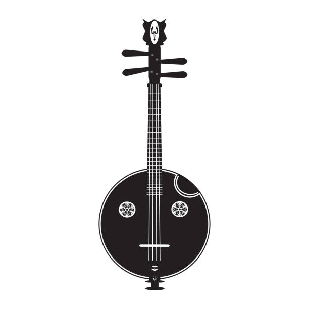 ilustrações de stock, clip art, desenhos animados e ícones de vector black and white traditional chinese ruan - plucking an instrument