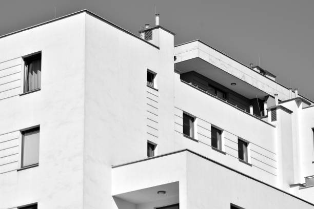 istock Modern apartment building exterior. Black and white. 991303716