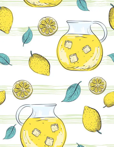 Vector illustration of Hand Drawn lemons Pattern