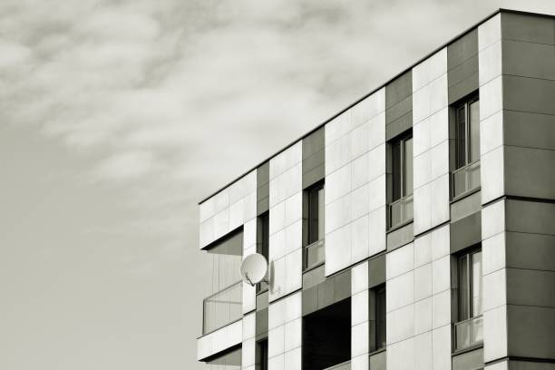 istock Modern apartment building exterior. Black and white. 991339258