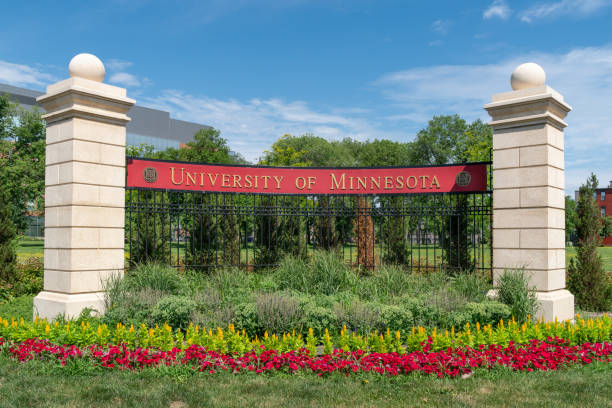 Entrance Sign near Stadium Village on the campus of the University of Minnesota stock photo