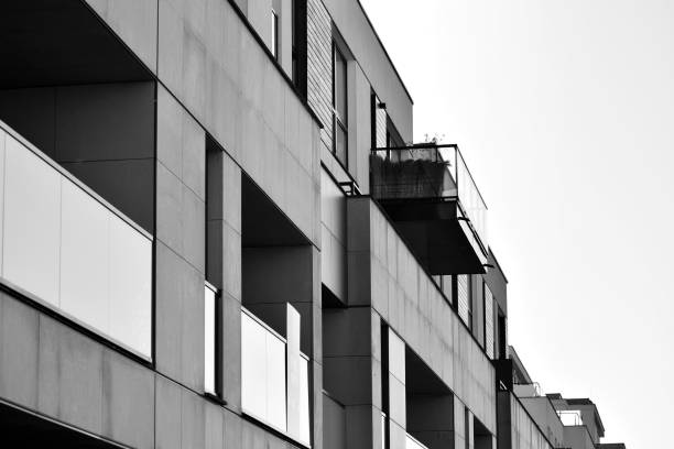 istock Modern apartment building exterior. Black and white. 991361064