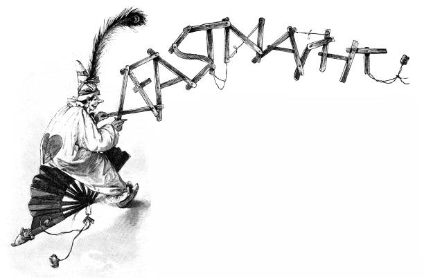 Carnival clown with german word Fasnacht (= Carnival) Illustration from 19th century cartoon joker stock illustrations