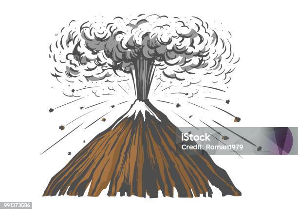 Eruption Volcano Colored Stock Illustration - Download Image Now - Accidents and Disasters, Adventure, Art