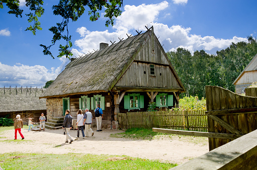 Olsztynek, warmia-masuria province, Poland. Museum of folk architecture, ethnographic park, vintage masurian farm from Gazdawa village.