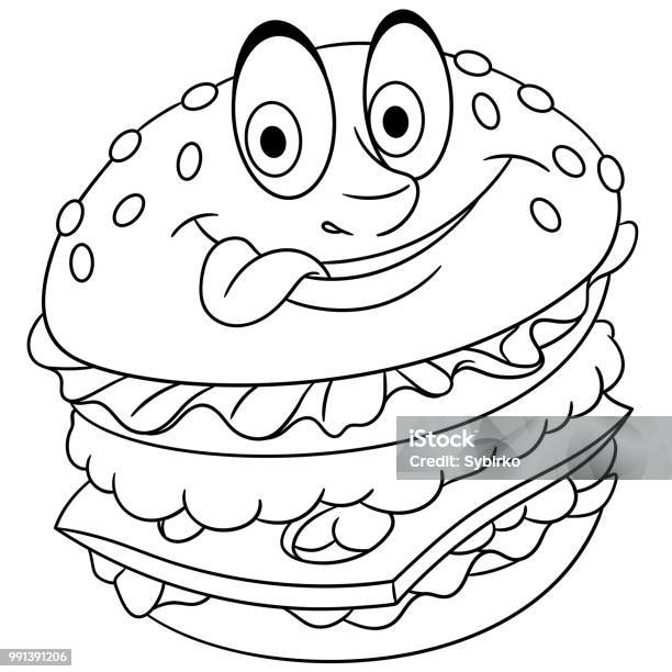 Cartoon Burger Hamburger Cheeseburger Stock Illustration - Download Image Now - Anthropomorphic Face, Beauty, Beef
