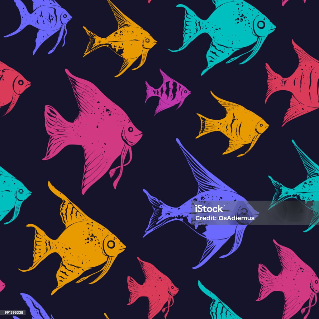 Patterned Angelfish Angelfishes Seamless Pattern Stock Illustration - Download Image Now ...