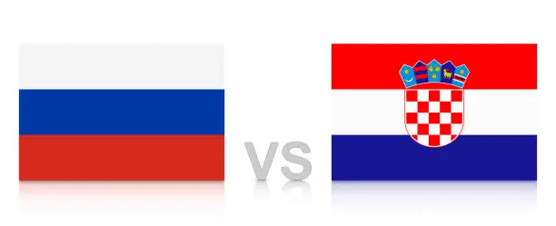 Vector illustration of Russian Federation vs. Republic of Croatia. National flags with reflection isolated on white background.