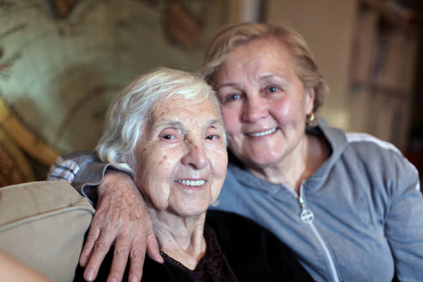 Senior grandma and senior daughter