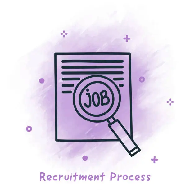 Vector illustration of Recruitment Process Doodle Watercolor Background