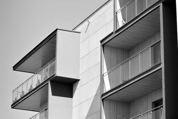istock Modern apartment building exterior. Black and white. 991414054