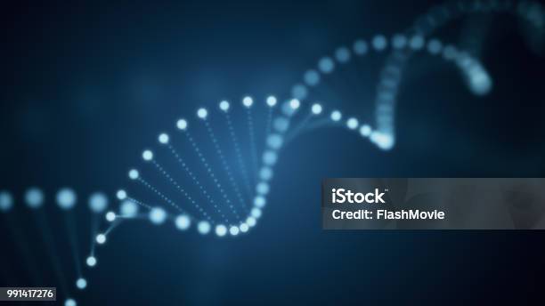 3d Illustration Of Rotating Dna Glowing Molecule On Blue Background Stock Photo - Download Image Now