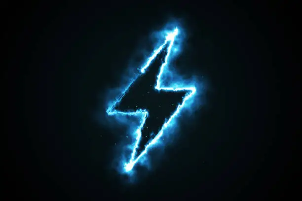 Photo of Burning blue flame lightning shape on black background, 3d illustration