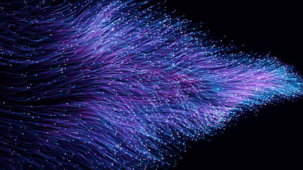 istock Abstract orange particles of optical fiber 3d illustration 991423100