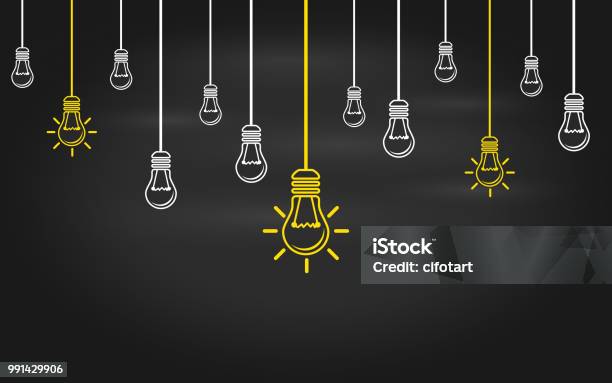 Light Bulbs On A Blackboard Background Stock Illustration - Download Image Now - Backgrounds, Light Bulb, Chalkboard - Visual Aid