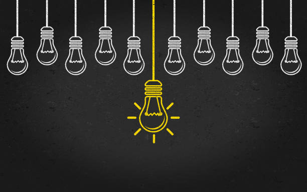 ilustrações de stock, clip art, desenhos animados e ícones de light bulbs on a blackboard background. - 2586